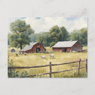Serene boerderijscene op het platteland met rode s briefkaart