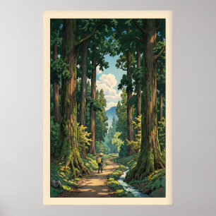 Serene Bos Pad Muurkunst Slingerend Pad, Hoog Poster