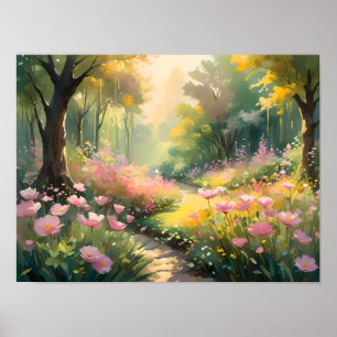 Serene bospad - rustige Natuur Poster