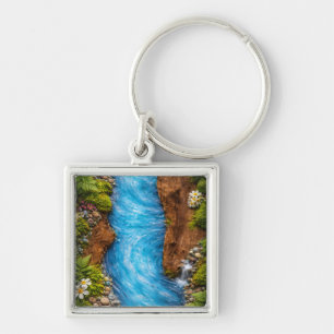 Serene Bosstroom Rustige Natuur Water Kunst Sleutelhanger