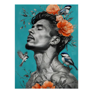 Serene botanische muurkunst - Portret met levendig Perfect Poster