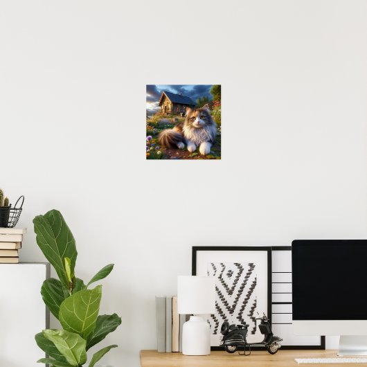 Serene Calico Cat in een rustig landschap Poster (Thuiskantoor)