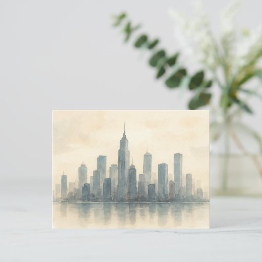 Serene Cityscape Reflection Print, moderne skyline Briefkaart (Staand voorkant)