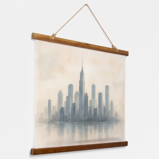Serene Cityscape Reflection Print, moderne skyline Hangend Wandkleed (Gebogen)