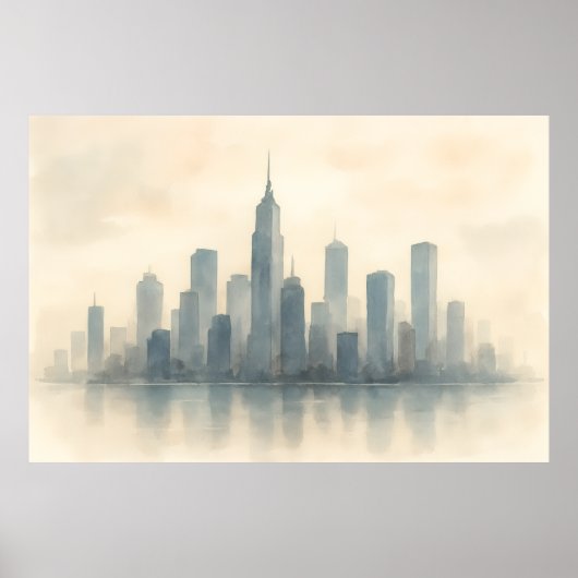 Serene Cityscape Reflection Print, moderne skyline Poster (Voorkant)