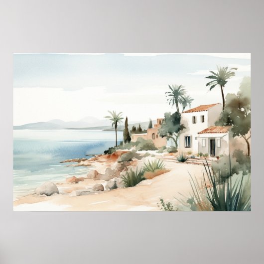 Serene Cyprus: Digitale Waterverf Art Prints (Voorkant)
