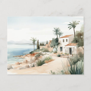 Serene Cyprus: Digitale Waterverf Art Prints Briefkaart
