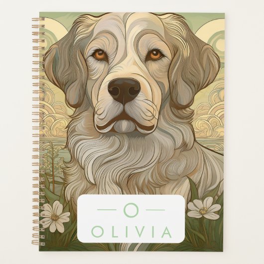Serene Dog Planner avec nom et monogramme (Devant)