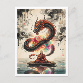 Serene Encounter: Monk and the Celestial Dragon Briefkaart