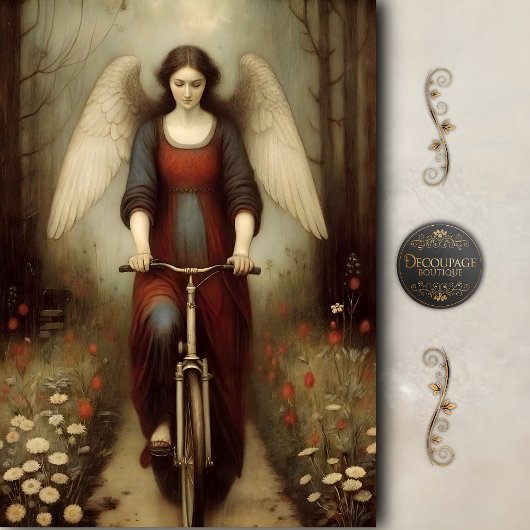 Serene Engel Fiets Weide Oude Decoupage Tissuepapier