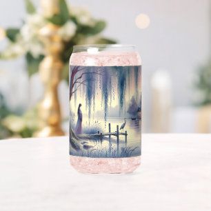 Serene Fantasie Meer met Wilg en Reiger Blikvorm Glas