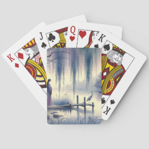 Serene Fantasie Meer met Wilg en Reiger Pokerkaarten