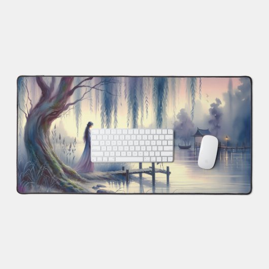 Serene Fantasy Lake met Willow en Heron Bureaumat (Keyboard & Muis)