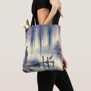 Serene Fantasy Lake met Willow en Heron Draagtas