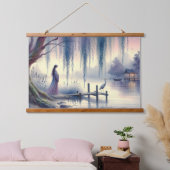 Serene Fantasy Lake met Willow en Heron Hangend Wandkleed (Slaapkamer)