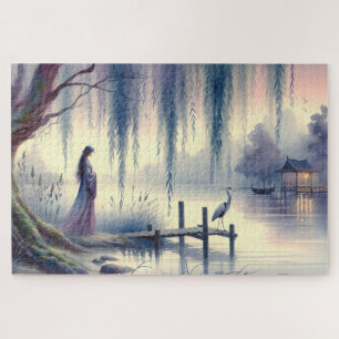 Serene Fantasy Lake met Willow en Heron Legpuzzel