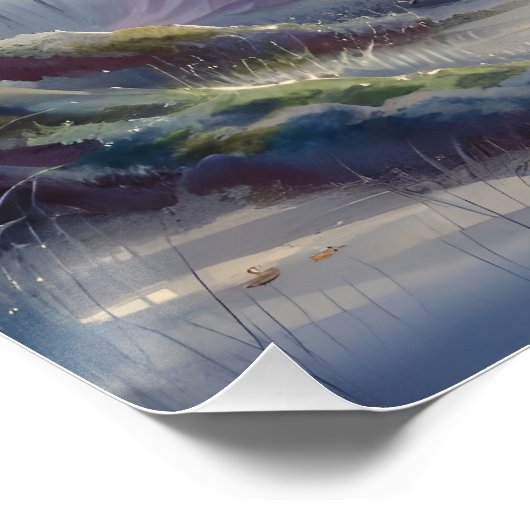 Serene Fantasy Lake met Willow en Heron Perfect Poster (Hoek)