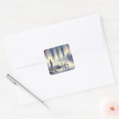 Serene Fantasy Lake met Willow en Heron Vierkante Sticker (Envelop)