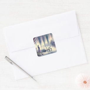 Serene Fantasy Lake met Willow en Heron Vierkante Sticker