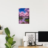 Serene Flow amidst Cherry Blossom Poster (Thuiskantoor)