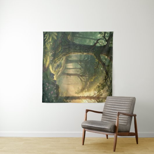 Serene Forest Scene Tapestry 57in Square Art Wandkleed (In Situ (horizontaal))