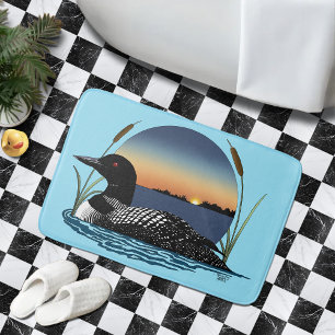 Serene Geduik Zonsondergang Blauw Meer Badmat