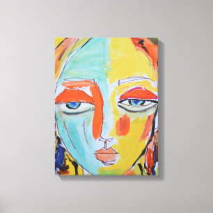 Serene Geel en Mint Vrouw Portret Canvas Afdruk