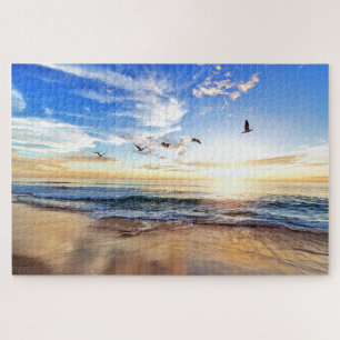 Serene Golden Ocean Sunrise Birds Puzzle Legpuzzel