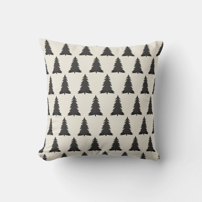 Serene Gray en Crème Winter Tree Pattern Kussen (Voorkant)