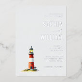 Serene Gray Lighthouse Nautical Folie Uitnodiging (Voorkant)
