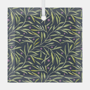Serene Groene Bladerrijke Wijnstokken met Roze Blo Glas Ornament