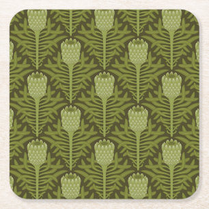 Serene Groene Plant Motief voor Moderne Decoratie Vierkante Kartonnen Onderzetter