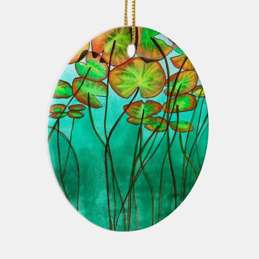 serene groene vijver met lilypads keramisch ornament (Rechts)