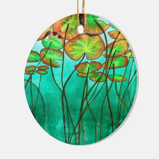 serene groene vijver met lilypads keramisch ornament (Links)