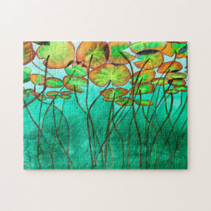 serene groene vijver met lilypads legpuzzel