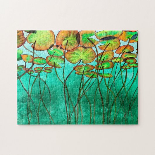 serene groene vijver met lilypads legpuzzel (Horizontaal)