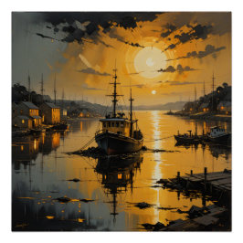 serene harbor at sunset perfect poster