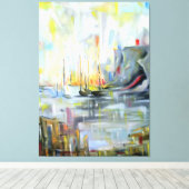 Serene Harbor Scene: Abstract  Painting wall art Canvas Afdruk (Insitu (Houten vloer))
