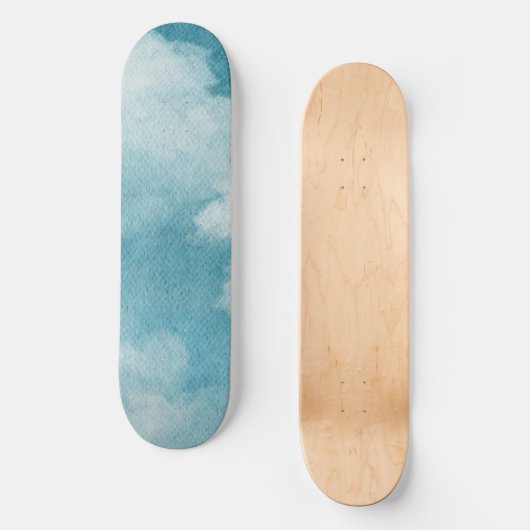Serene Horizon Dreams Waterverf Blauw & Wit Skateboard (Voorkant)