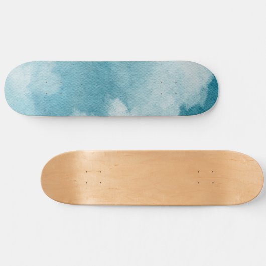 Serene Horizon Dreams Waterverf Blauw & Wit Skateboard (Horizontaal)