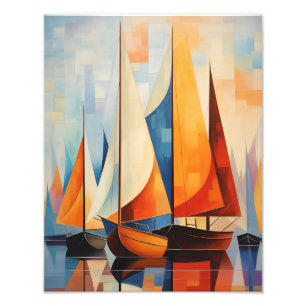 Serene Horizons: Abstracte Zeilboot Kunstprint Foto Afdruk