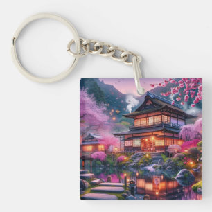 Serene Japanse Tuin bij Twilight Painting Sleutelhanger