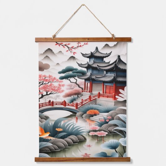 Serene Japanse Tuin Landschap Poster Hangend Wandkleed (Voorkant)