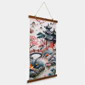 Serene Japanse Tuin Landschap Poster Hangend Wandkleed (Gebogen)