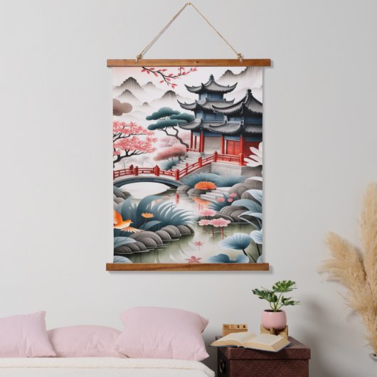 Serene Japanse Tuin Landschap Poster Hangend Wandkleed (Slaapkamer)
