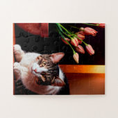 Serene kat en tulpen puzzel legpuzzel (Horizontaal)