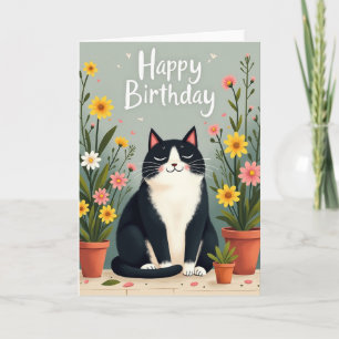 Serene Katten Bloemrijke Verjaardagskaart Kaart