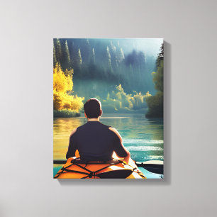 Serene Kayaking Scene Man in Kajak in Bergen Canvas Afdruk