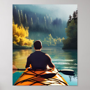 Serene Kayaking Scene   Man in Kajak in Bergen Poster