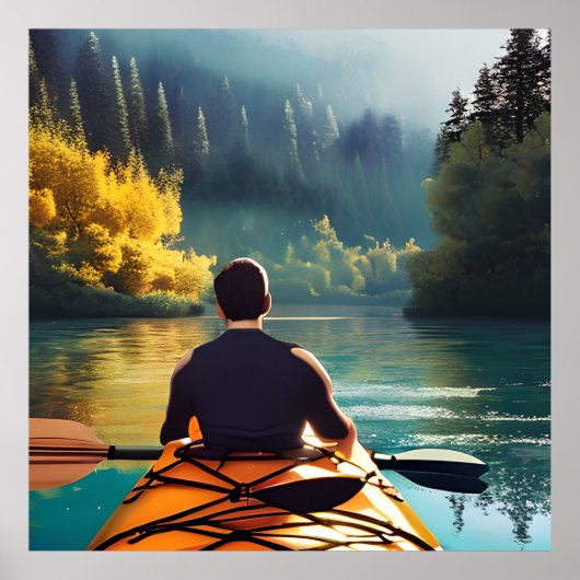 Serene Kayaking Scene | Man in Kajak in Bergen Poster (Voorkant)